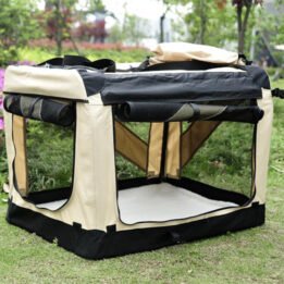Large Foldable Travel Pet Carrier Bag with Pockets in Beige gmtshop.com