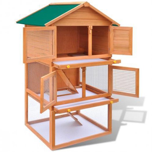 Two Layers Wooden Rabbit Cage Outdoor Pet House-06-0006