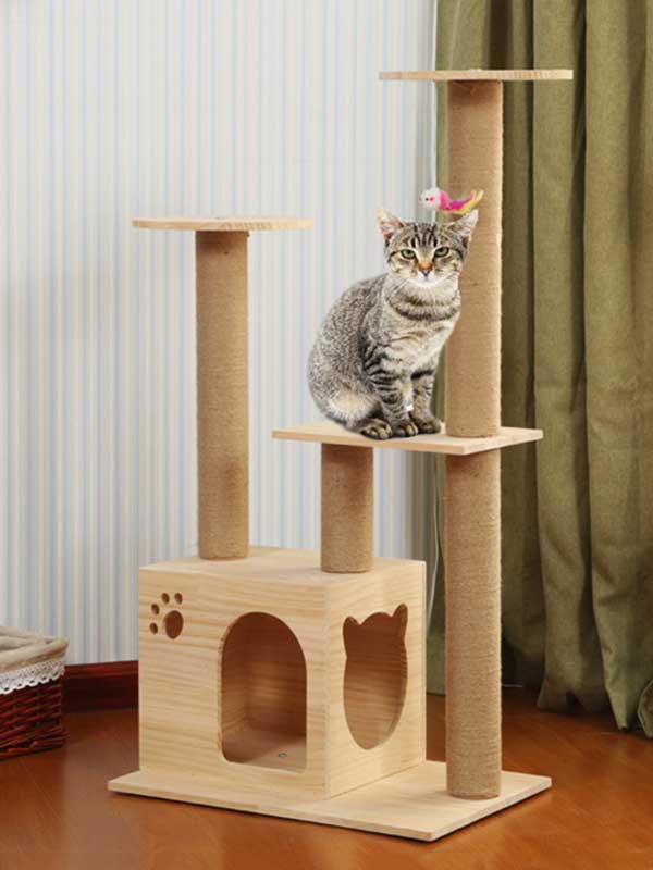 Wholesale Wood Cat Tree Large Wooden Cat House Cat Jumping Platform 06-1163