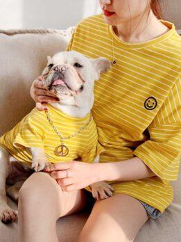 Pet Factory OEM оптовая продажа летняя толстовка с капюшоном для собак корейская версия щенок родитель-ребенок Тедди полосатая хлопковая футболка 06-0291 gmtshop.com