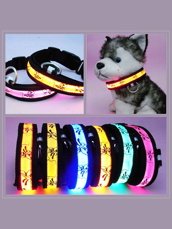 OEM Wholesale Cute Printing Nylon Collar Dog Training Collar Colorful Flashing LED Dog Collar 06-1200 gmtshop.com