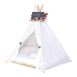 Outdoor Pet Tent: White Cotton Canvas Conical Teepee Pet Tent Collapsible Portable 06-0937 gmtshop.com