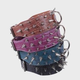 Multicolor Optional Popular Wide Studded PU Leather Spiked Dog Chain Collar gmtshop.com