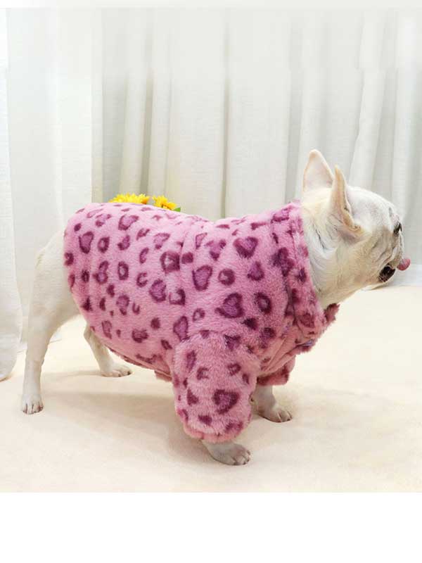 French bucket powder leopard coat quilted cotton rabbit fur winter thickened warm fat dog bulldog pug dog cotton clothes 107-222023 Dog Clothes: Shirts, Sweaters & Jackets Apparel 107-222023