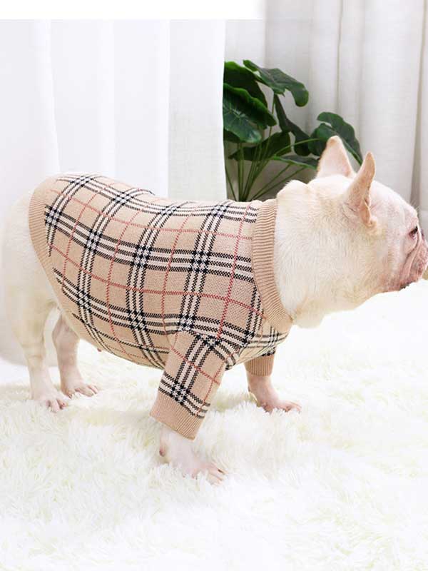 GMTPET Pug dog fat dog core yarn wool autumn and winter new warm winter plaid fighting Bulldog sweater clothes 107-222020 Dog Clothes: Shirts, Sweaters & Jackets Apparel 107-222020