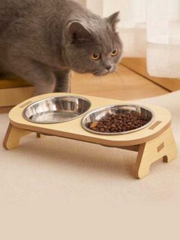 Factory OEM Wholesale wooden cat bowl wooden frame cat food bowl