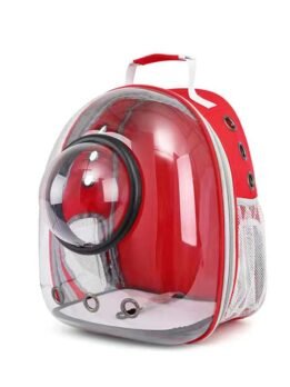 Transparent red pet cat backpack with hood 103-45034 gmtshop.com